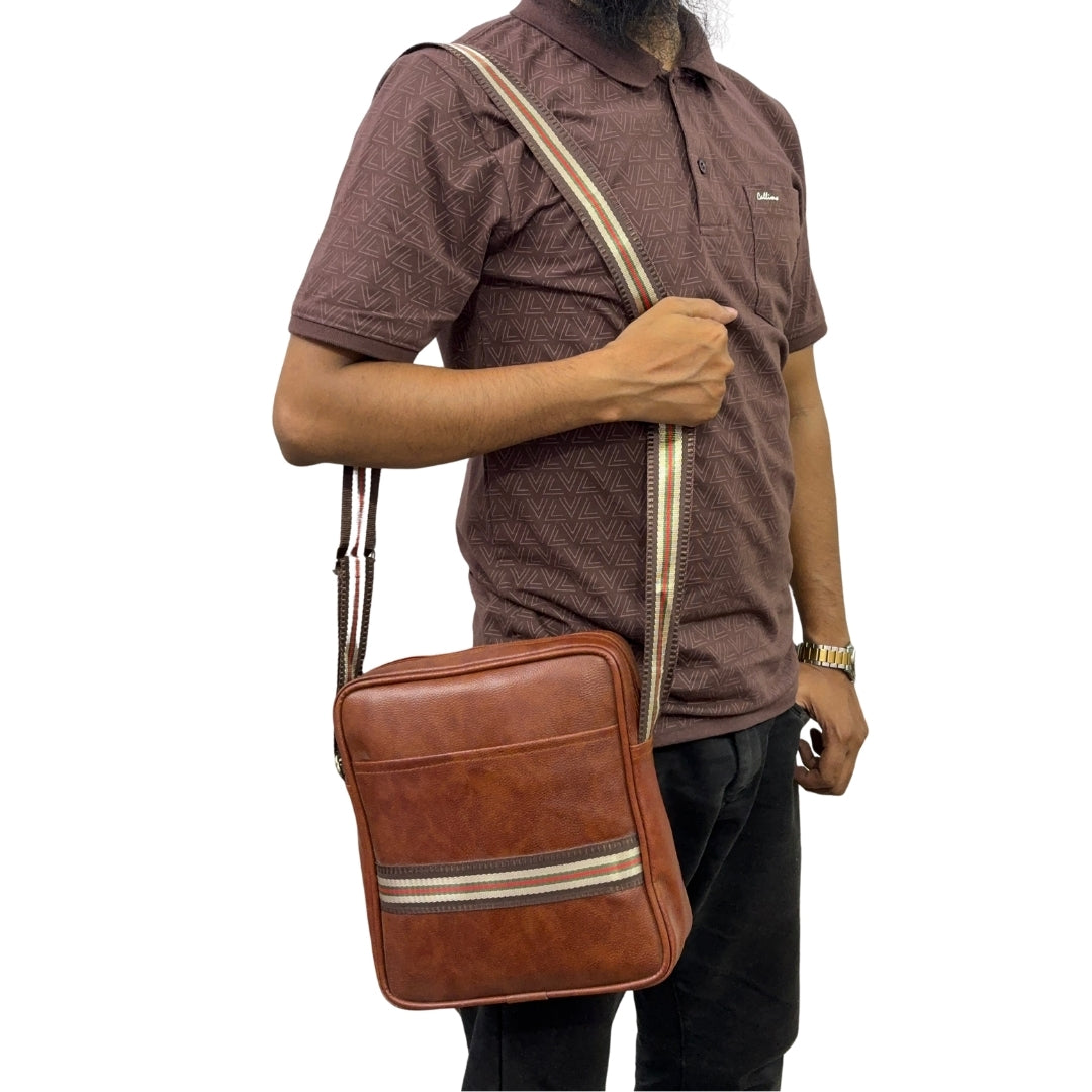 Premium Customized Stripe Design Leather Sling Side Bag for Corporate & Daily Use