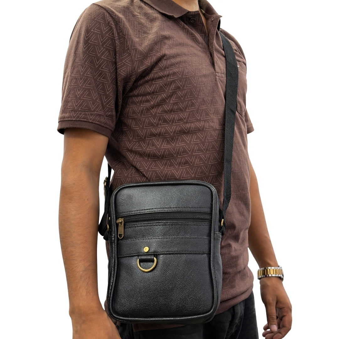 Premium Customized Leather Sling Side Bag with Multiple Pockets for Corporate Use