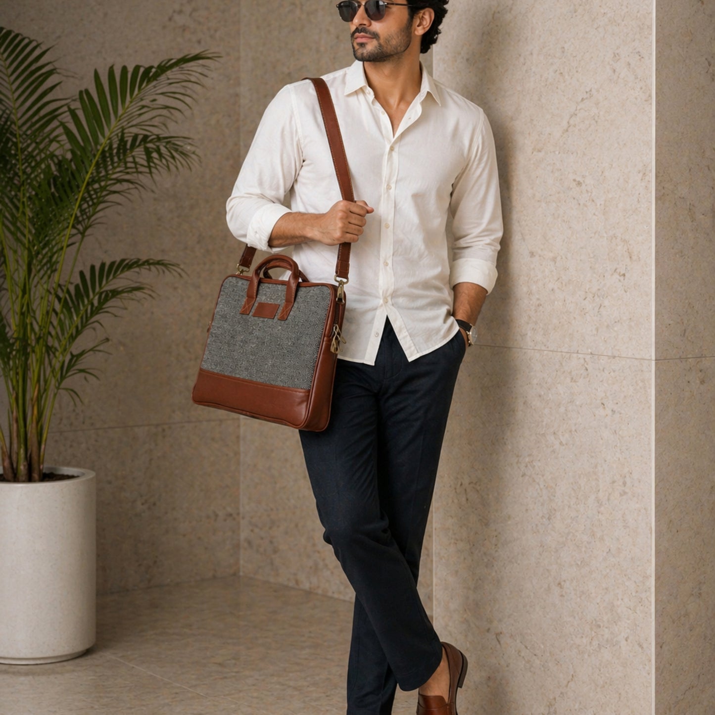 Premium Customized Fabric & Leather Laptop Messenger Bag for Corporate Office Use