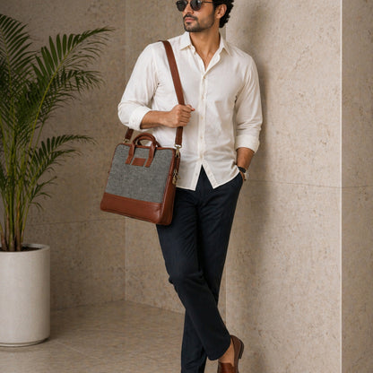 Premium Customized Fabric & Leather Laptop Messenger Bag for Corporate Office Use