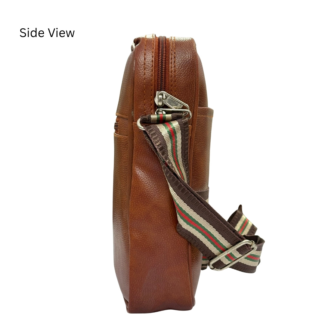 Premium Customized Stripe Design Leather Sling Side Bag for Corporate & Daily Use