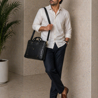 Premium Customized Black Executive Laptop Messenger Bag for Corporate Office Use